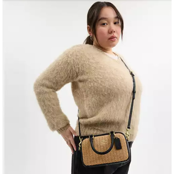 Coach Satchel Crossbody Bag In Straw & Leather CAK74 Gold/Toast/Black NWT - Picture 12 of 12